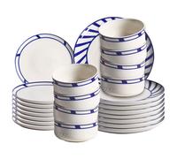 Beliani Set Of 24 Dinnerware Shiso Porcelain White/ Blue