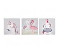 Beliani Set Of 3 Canvases Timia Animal Motif 30 X 30 Cm Grey