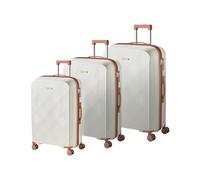 Beliani Set of 3 Hard Shell Suitcases Synthetic Material Iron TSA Lock Silent Wheels Anti-Theft Zipper 3 Sizes Off-White and Brown Tonsai