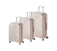 Beliani Set of 3 Hard Shell Suitcases Synthetic Material Iron TSA Lock Silent Wheels Anti-Theft Zipper 3 Sizes Light Beige Tonsai