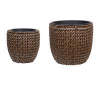 Beliani Set Of 3 Plant Pots Berberis Pe Rattan 34/45 Cm Dark Brown