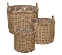 Beliani Set Of 3 Plant Pots Pendula Pe Rattan 33/37/45 Cm Natural