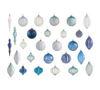 Beliani Set Of 35 Baubles Snowfall Glass Blue