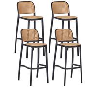 Beliani Set Of 4 Bar Chairs Plose Synthetic Material Beige