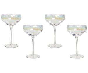 Beliani Set of 4 Champagne Saucers Coupes Hand-Blown 30 cl 11 oz Iridescent Finish Morganite