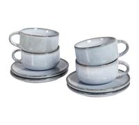 Beliani Set Of 4 Cups With Saucers Juniper Stoneware Light Blue