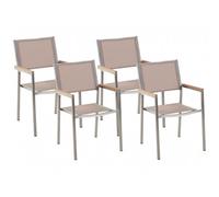 Beliani Set of 4 Garden Chairs GROSSETO Stainless Steel Beige