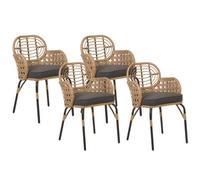 Beliani Set Of 4 Garden Chairs With Cushions Pratello Pe Rattan Natural