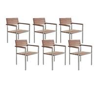 Beliani Set Of 6 Garden Chairs Viareggio Teak Wood Brown