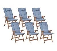 Set of 6 Garden Chairs with Cushions AMANTEA Acacia Wood Blue