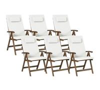 Beliani Set Of 6 Garden Chairs With Cushions Amantea Premium Acacia Wood Off-White