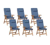 Beliani Set Of 6 Garden Chairs With Cushions Java Premium Acacia Wood Blue
