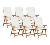 Beliani Set Of 6 Garden Chairs With Cushions Java Premium Acacia Wood Off-White