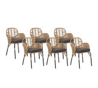 Set of 6 Garden Chairs with Cushions PRATELLO PE Rattan Natural