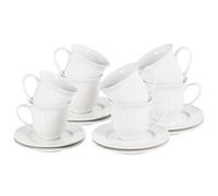 Beliani Set Of 8 Cups With Saucers Elderberry Porcelain White