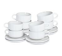 Beliani Set Of 8 Cups With Saucers Sesame Stoneware Off-White