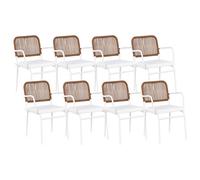 Beliani Set Of 8 Garden Chairs With Cushions Taceno Metal White