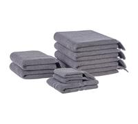 Beliani Set Of 9 Towels Atiu Terry Cotton Grey