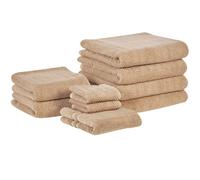 Beliani Set Of 9 Towels Mitiaro Terry Cotton Beige
