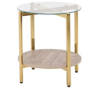 Beliani Side Table LOVELL Tempered Glass Gold, Gold