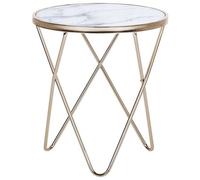Beliani Side Table Meridian Tempered Glass Marble/ Gold