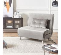 Beliani Single Sofa Bed, Light Grey Velvet, Fold-Out Single Sleeper With Cushion, Modern Design