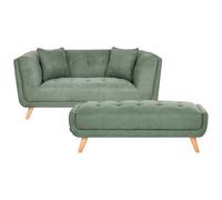 Beliani Sofa 2 Seater Habo Fabric Green With Ottoman