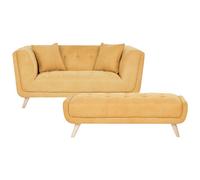 Beliani Sofa 2 Seater Habo With Ottoman Fabric Mustard