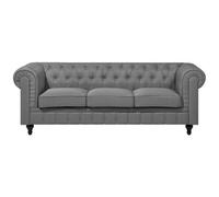 Beliani 3 Seater Fabric Sofa Grey Chesterfield Big