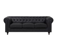 Beliani Sofa 3 Seater Chesterfield Faux Leather Black