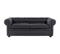 Beliani Sofa 3 Seater Chesterfield Leather Black