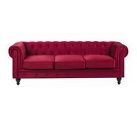 Beliani Sofa 3 Seater Chesterfield Velvet Dark Red