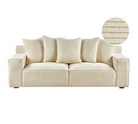 Beliani 3 Seater Jumbo Cord Sofa Beige Viskan, Brown