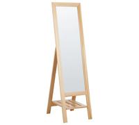 Beliani Standing Mirror With Shelf Luisant 145 Cm Pine Wood Light Brown