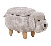 Beliani Velvet Storage Animal Stool Beige Doggy, Brown
