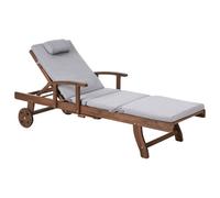 Beliani Sun Lounger With Cushion Amantea Premium Acacia Wood Grey Melange