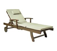 Beliani Sun Lounger With Cushion Amantea Premium Acacia Wood Green, Brown