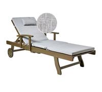 Beliani Sun Lounger With Cushion Amantea Premium Acacia Wood Grey, Brown