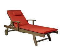 Beliani Sun Lounger With Cushion Amantea Premium Acacia Wood Red, Brown