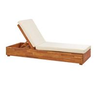 Beliani Wooden Reclining Sun Lounger with Cushion Off-White FANANO