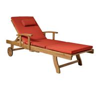 Beliani Sun Lounger With Cushion Java Premium Acacia Wood Red