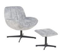 Beliani Swivel Armchair Lia With Footstool Velvet Light Grey