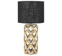 Beliani Table Lamp Ceramic Base Drum Fabric Gold Gloss E27 Living Room Bedroom, SELJA