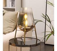 Beliani Table Lamp Gold Steel With Smoked Glass Shade, Modern Glam Night Lamp, 55Cm Diameter, 44Cm High