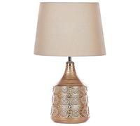 Beliani Table Lamp Ceramic Base Cotton Brown Jute Shade E14 Living Room Bedroom, WARI