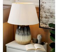 Beliani Table Lamp Grey Ceramic 63Cm With White Cone Linen Shade