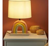 Beliani Table Lamp Multicolour Ceramic Base With White Drum Shade - Contemporary, W28 X D28 X H42Cm