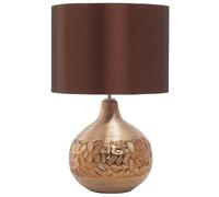 Beliani Table Lamp Porcelain Base Round Faux Silk Brown E27 Dining Room Living Room Bedroom, Yakima