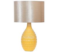 Beliani Table Lamp Retro Yellow Ceramic Base Shade Embossed Glossy 54 cm Haddas