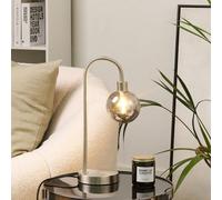 Beliani Table Lamp Silver Glass Shade Round Night Desk Light Modern Glam Ambient Glow